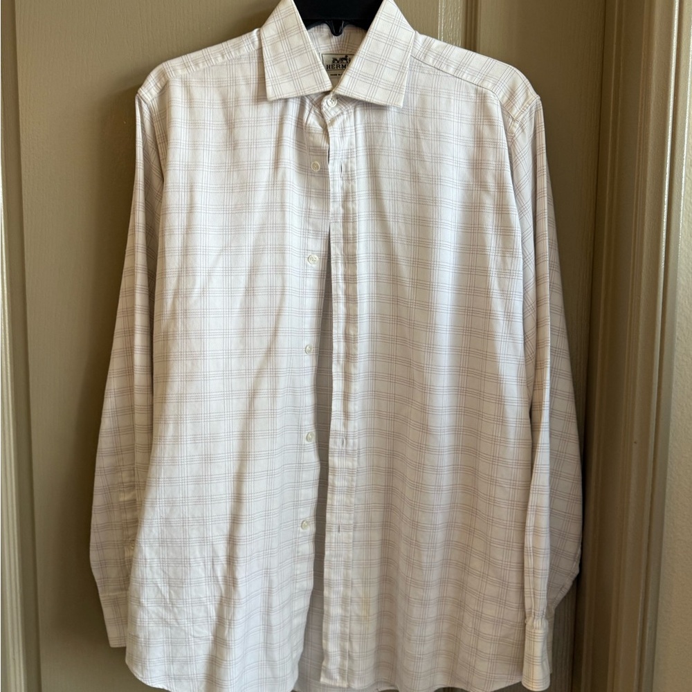 Men's Hermes White Checkered Shirt - Picture 4 of 11